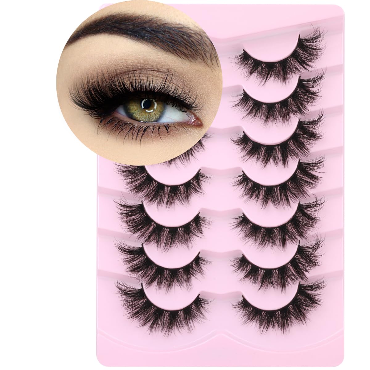 Mink Lashes False Eyelashes Wispy 3D Volume Cat Eye Faux Mink Eyelashes Natural Look 18mm Strip Eyelashes Pack 7 Pairs by Kiromiro