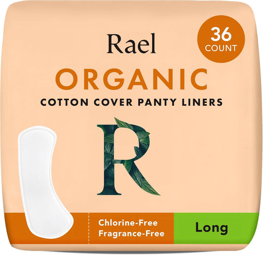 Rael Panty Liners for Women, Organic Cotton Cover - Long Pantiliners, Light Absorbency, Unscented, Chlorine Free (Long, 36 Count)
