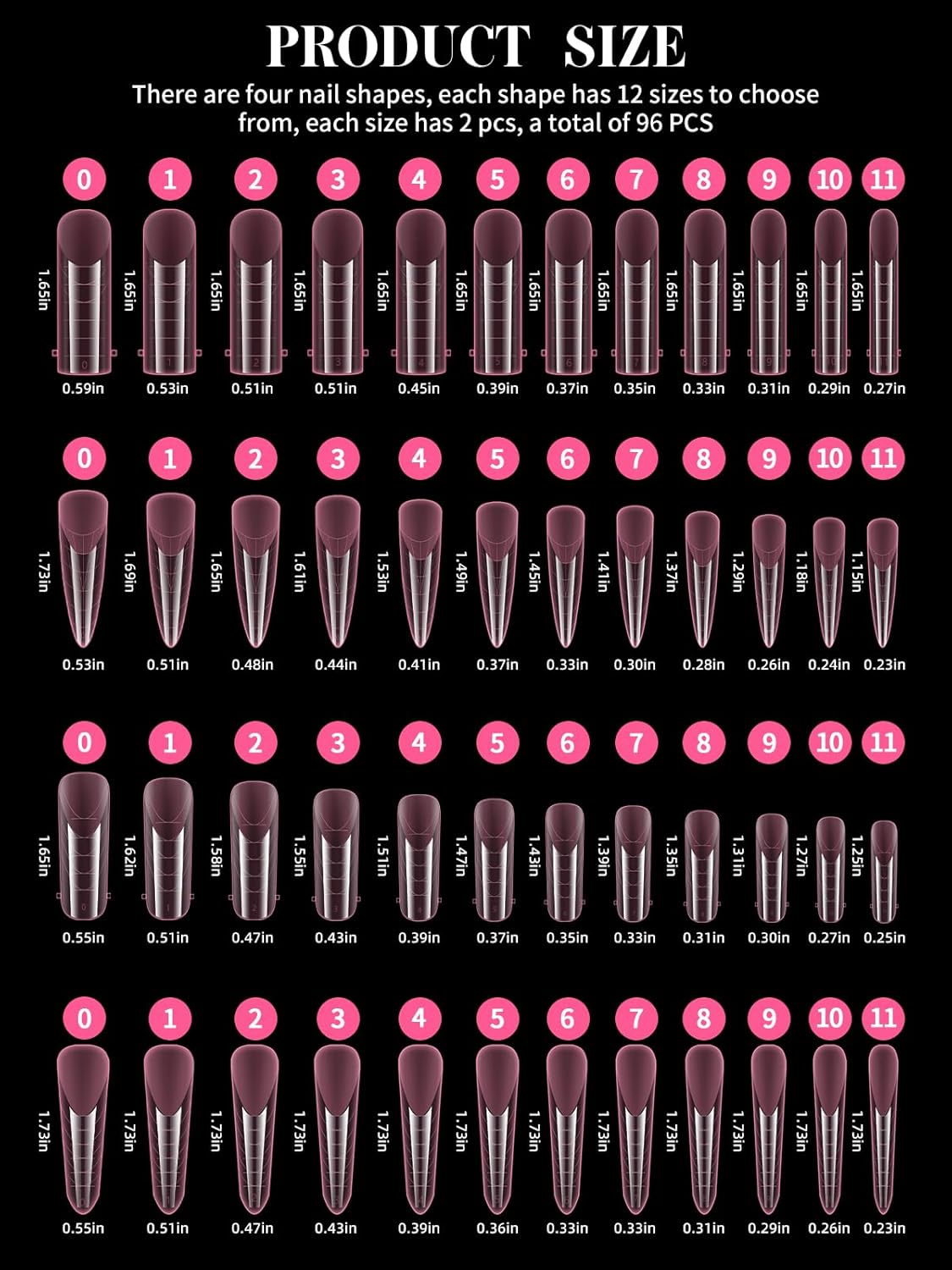 EBANKU Pink Dual Nail Forms, Full Cover Nail Mold Tips Acrylic Nail Extension Tools Scale for Poly Gel Nail Art Salon Nails Design, 96PCS