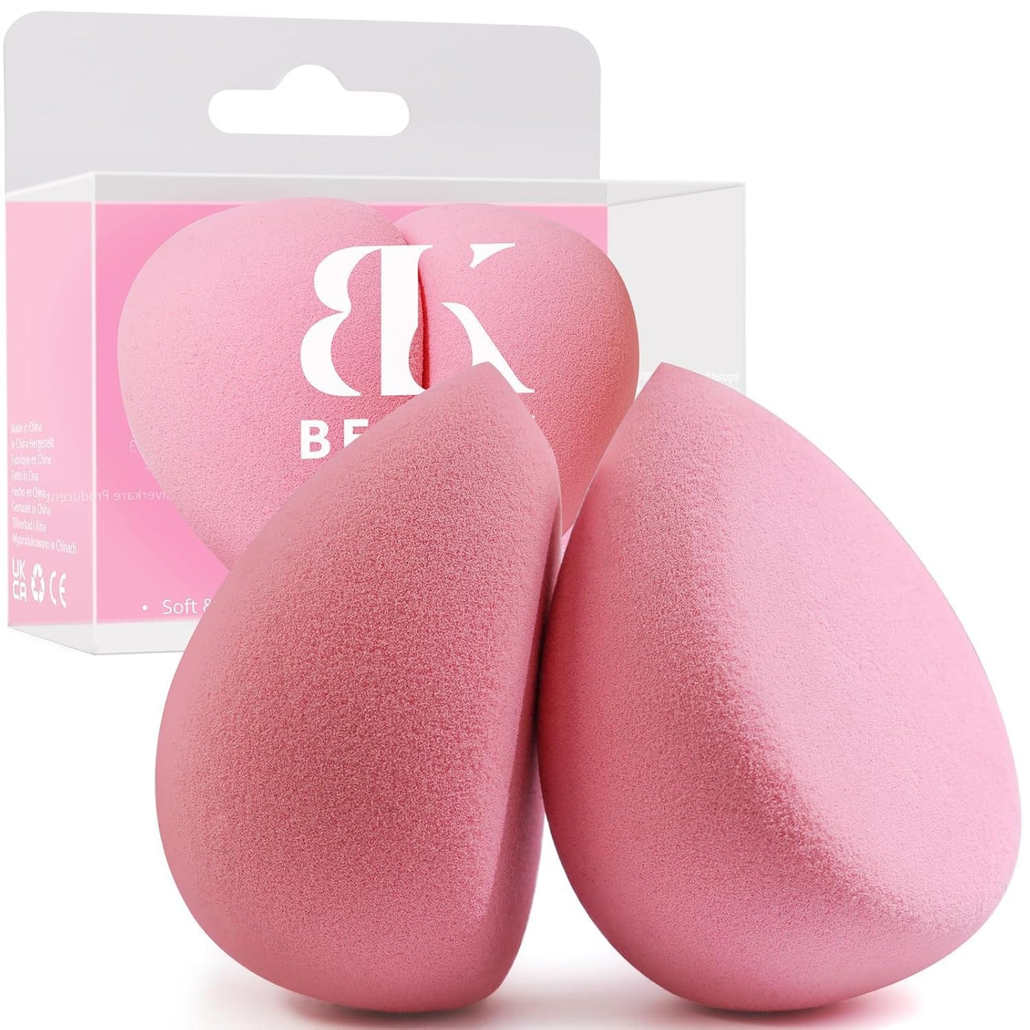 BEAKEY Flat Duo Patented Makeup Sponge Set of 2, Latex Free Pink Beauty Sponge for Foundation and Powder Application, Soft Blending Sponges, Large Flat Design, BeautyTools for Makeup Lovers