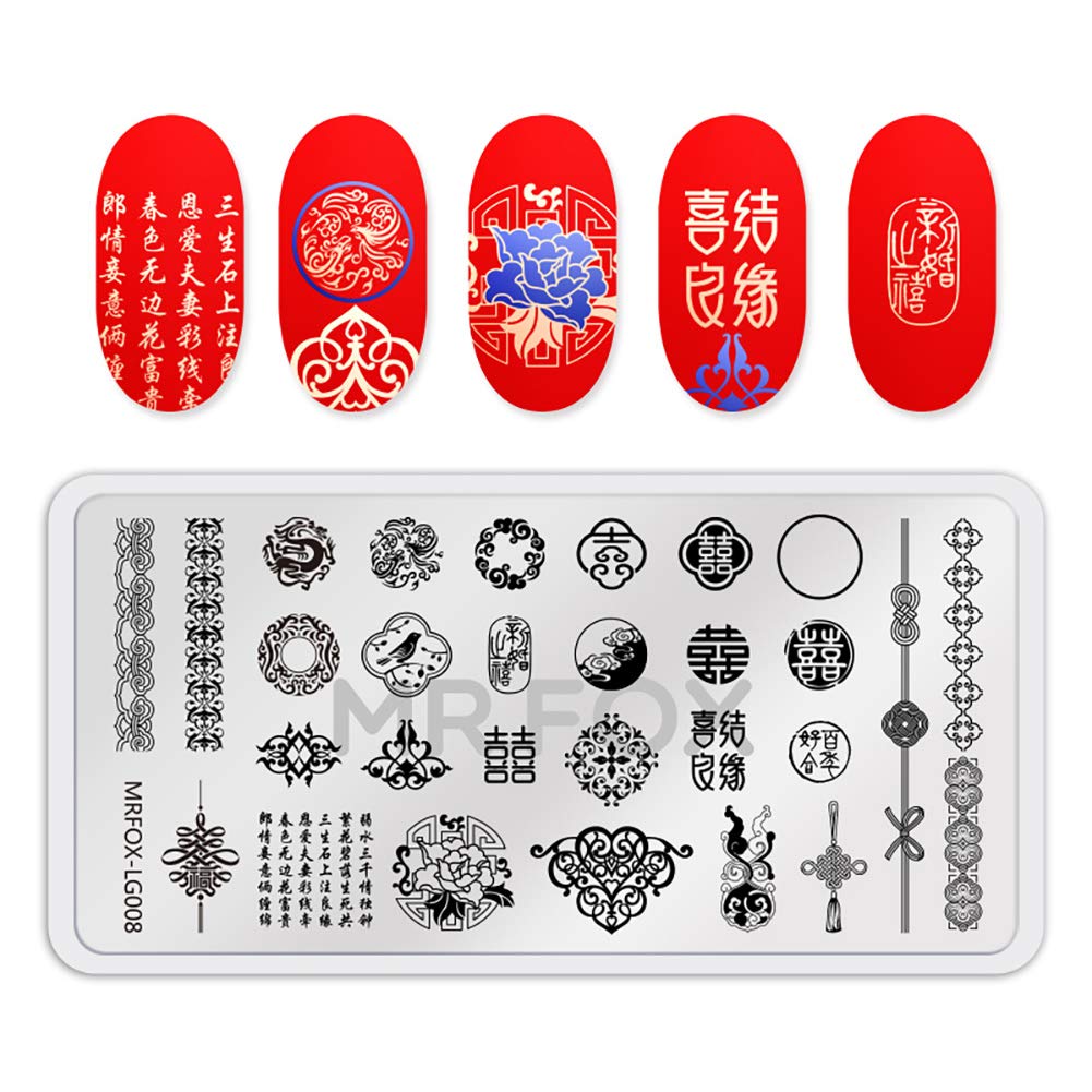 MR.FOX Nail Board Set - Chinese, Republic, Ancient Style Wedding Theme Pattern - Bubble Republic Style Art DIY Hot Stamping Template