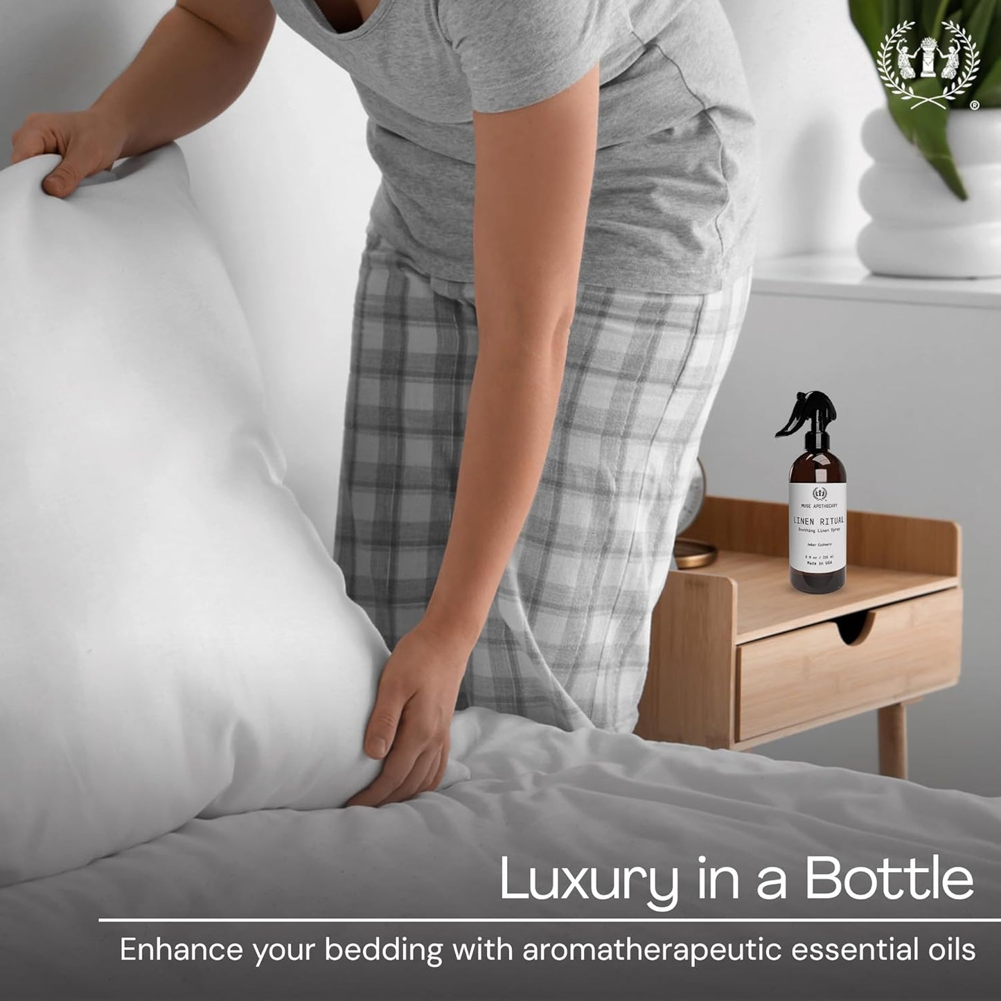 Muse Apothecary Linen Ritual - Aromatic, Soothing, and Relaxing Linen Mist, Laundry and Fabric Spray - Infused with Aromatherapy Essential Oils - 4 oz, Amber Cashmere