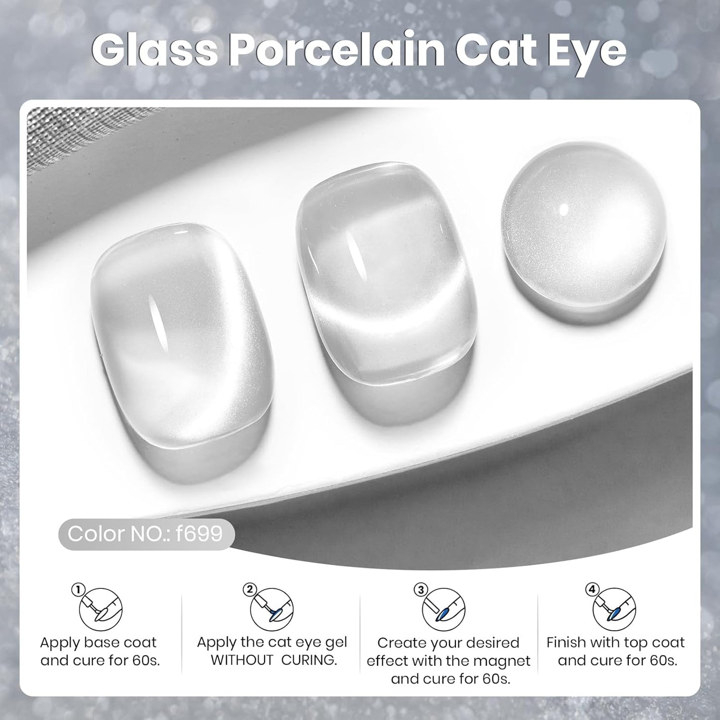 Beetles Silver Cat Eye Gel Polish, 15ML Silver Glass Cat Eye Glitter Gel Polish with Magnet Shimmer Translucent Sheer Color Soak Off UV Lunar Gleam Series French Nail Art Gift for Women