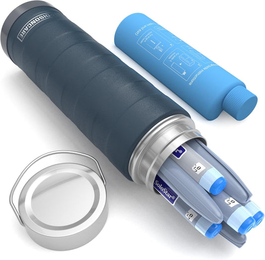 DISONCARE Intercontinental 74H 7 Insulin Pens Cooler Travel Case Medical Travel Diabetes Medicine For Traveling TSA Approved Ice Pack Medication Diabetic Gifts With QR Medical ID（Navy Blue）