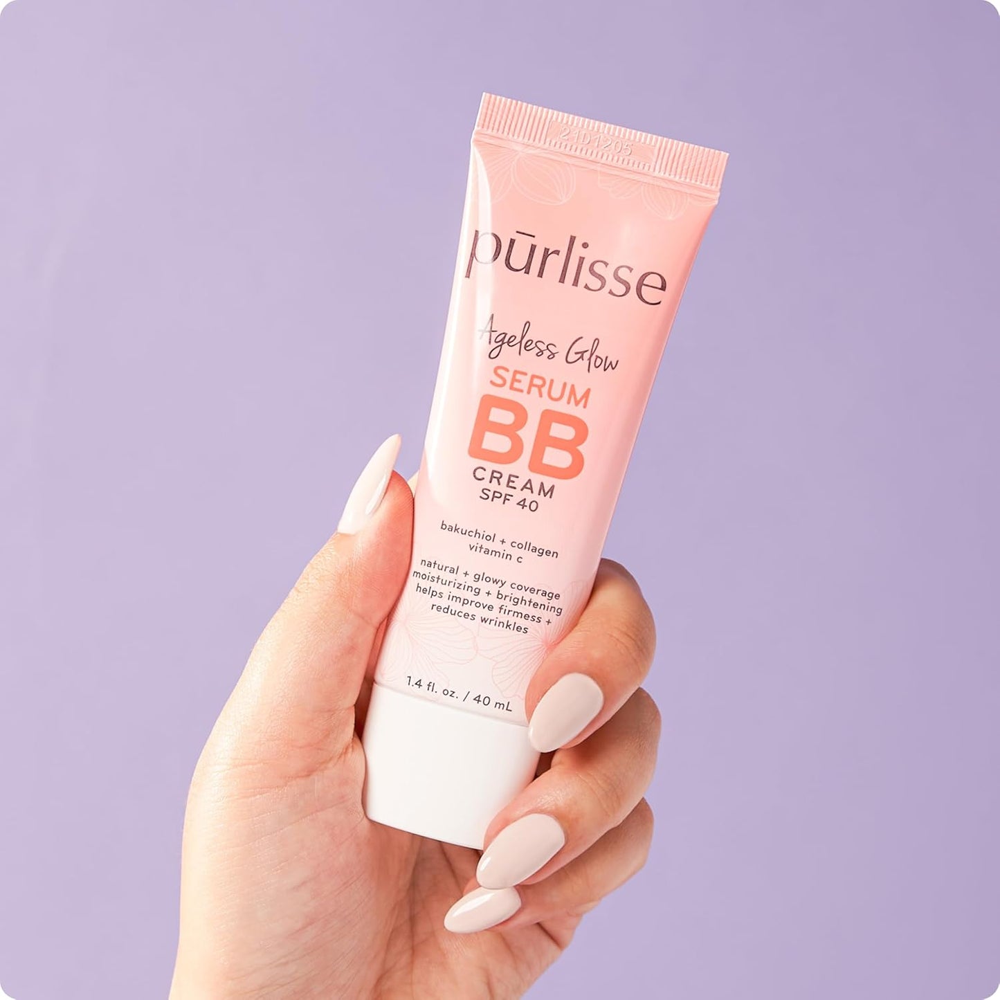 pūrlisse Ageless Glow Serum BB Cream SPF 40 - Glow BB Cream with SPF Enriched with Bakuchiol & Vitamin C to Help Improve Firmness & Reduce Wrinkles for Dewy Skin - Light Warm (1.4 oz)