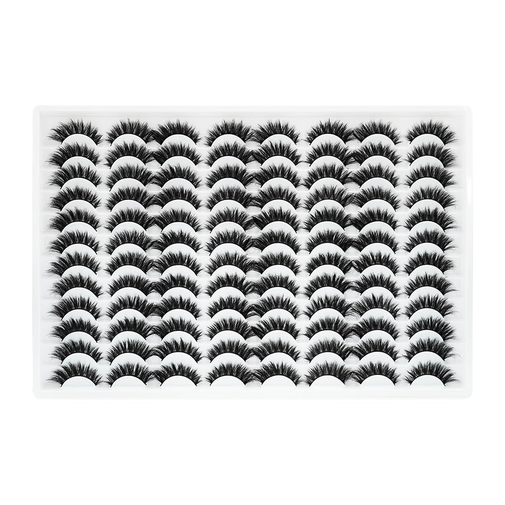 False Eyelashes 48 Pairs Faux Mink Lashes 14mm Wispy Lashes 3D Fluffy Cat Eye Lashes Pack Bulk Wholesale Strip Lashes(style 48-036)