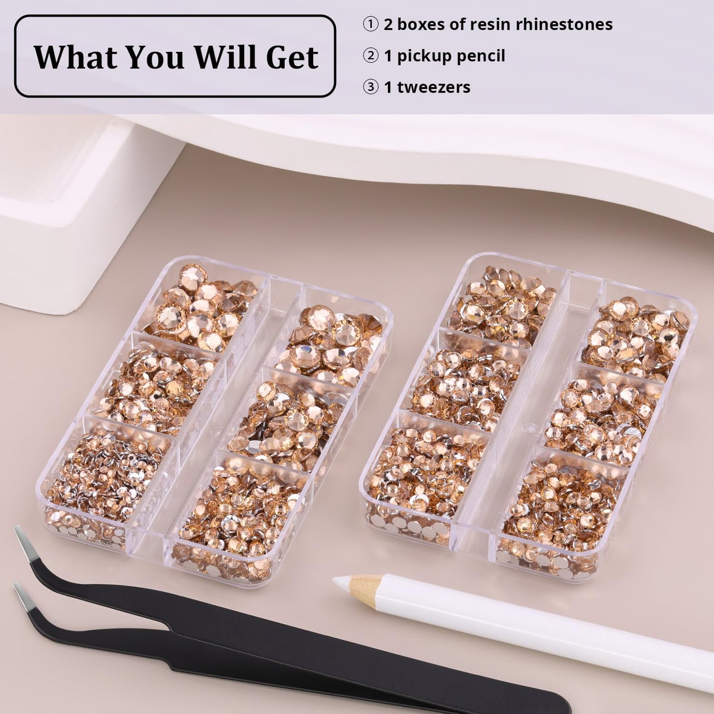 Resin Rhinestones for Crafting, 2 Boxeses Champagne Multi Sizes Flatback Bedazzling Crystals for Crafts Nail Art Deco, Non Hotfix Gems Charms for Tumbler Shoes Clothing Fabric Face Makeup