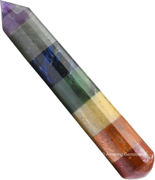 Amazing Gemstone Large Chakra Crystal Wand Massage Stick - Pelvic Wand Gua Sha for Adults - Crystals and Healing Stones Massage Wands for Adults Gifts (Pointed)
