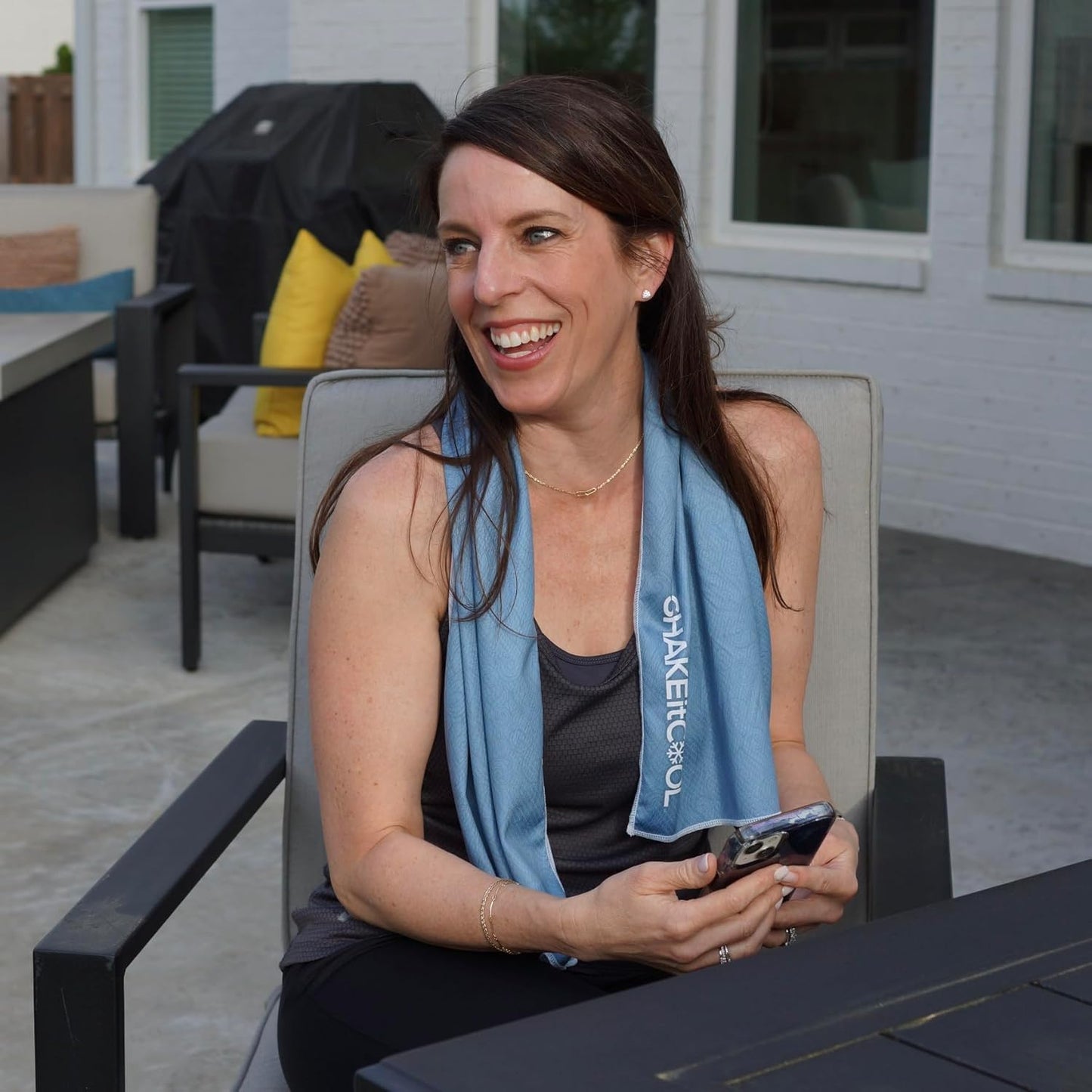 SHAKEitCOOL Extended Size Cooling Towel – Be Cool in Style - Heat Relief, Soft, Lightweight, Sun Protection, Easy Clean - Perfect for Biking, Hiking, Running, Yoga, Golf, Gardening - Steel Wave M