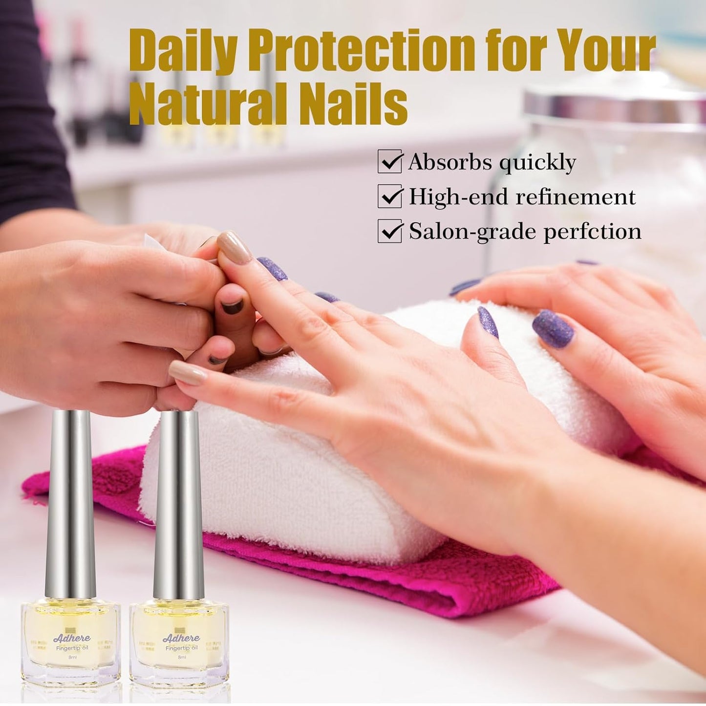 ADHERE Cuticle Oil for Nails Professional Nail Oil 8ML, Jojoba Nail Cuticle Oil Contains Vitamins with Soft Brush, for Nourishing, Hydrating, Dry Rough Nail Care Repair Essential Nail Care（Milky）