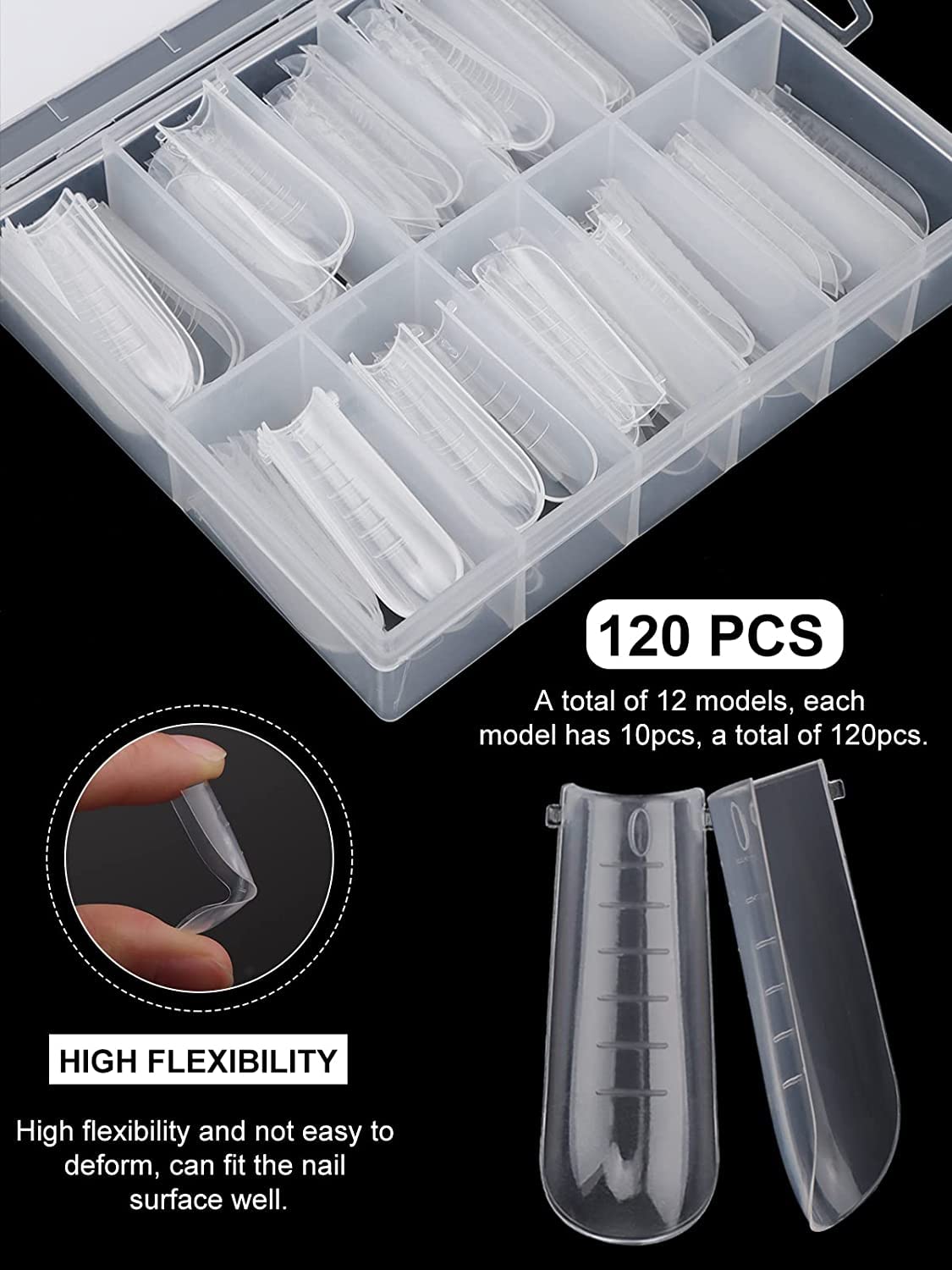 EBANKU 100 PCS Clear Nail Extension Form Tips Dual Nail Mold Full Cover UV Polygel Gel Tools Acrylic Nail System Forms Set with Black Dual-Ended Polygel Brush & Picker 5Pcs Nail Tips Clip (Coffin