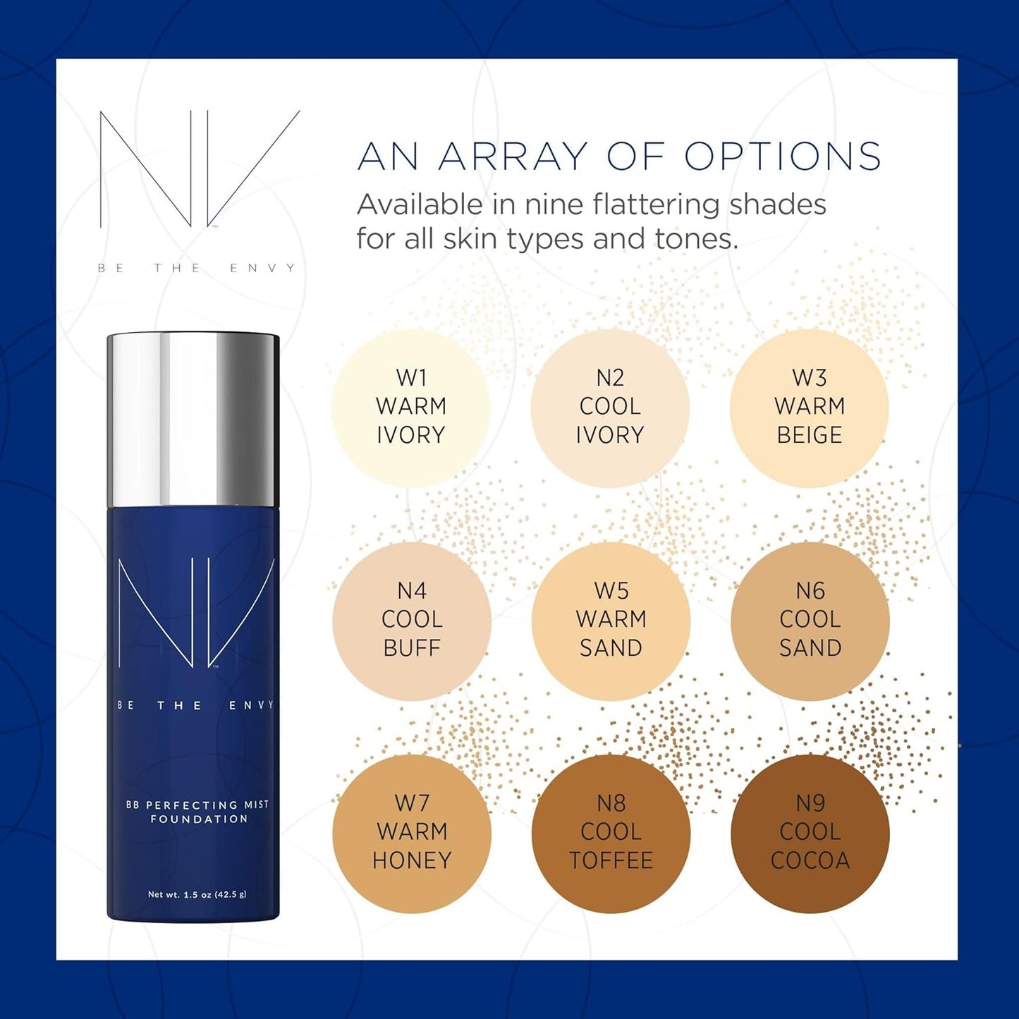 NV BB Perfecting Mist Foundation Buildable Coverage Professional Airbrush Makeup with Plant-based Stem Cell Polypeptides, Vitamins A, D, E and Aloe, 1.5 ounces, Cool Toffee