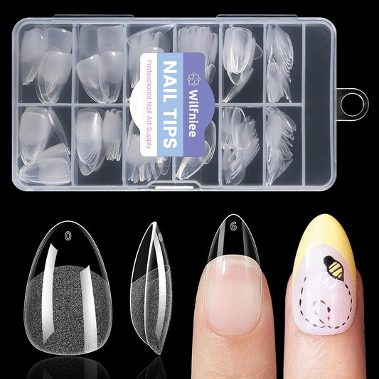 Short Almond Nail Tips: 240PCS Soft Gel Pre-Shaped Acrylic Fake Almond Nail Tips, 12 Sizes Full Cover Clear Press on Nails for Girls Women Nail Art Design