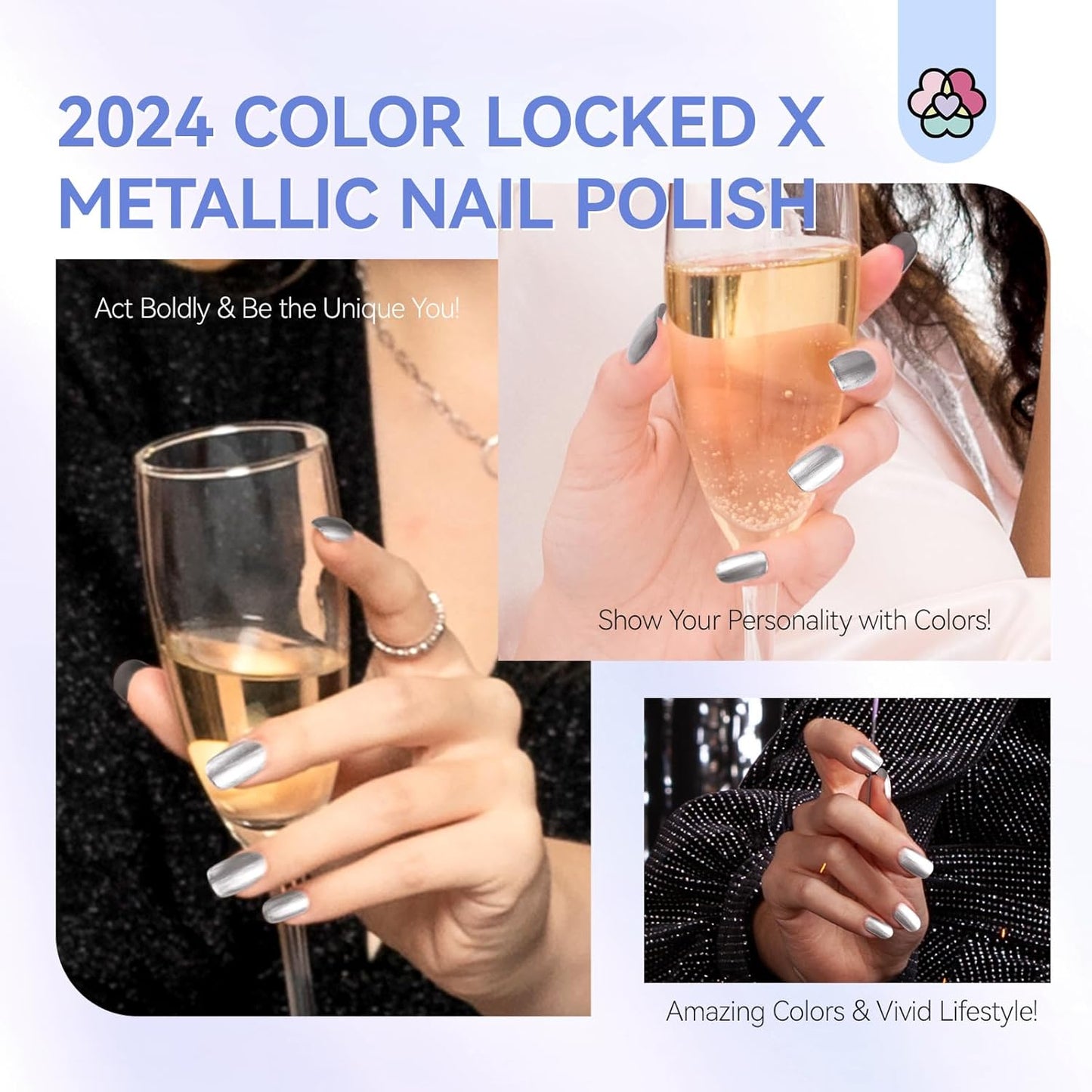 SAVILAND Silver Metallic Nail Polish: Chrome Nail Polish Air Quick Dry,10 ml Regular Fingernail Polish for Nail Art,Holographic Nail Art Polish for Finger Toe Manicure Nail Design Girls Home Salon