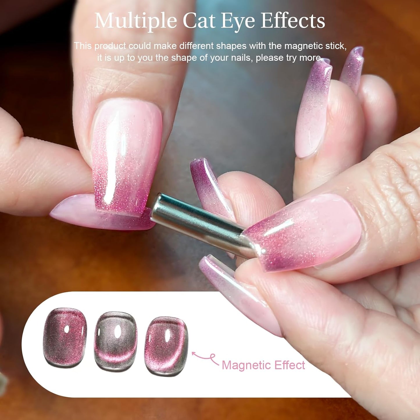 Cat Eye Gel Nail Polish with Magnet Stick, 15ml Glitter Holographic Nail Polish, Magnetic Effect Gel for Home DIY Manicure Gift, Exotic Berry