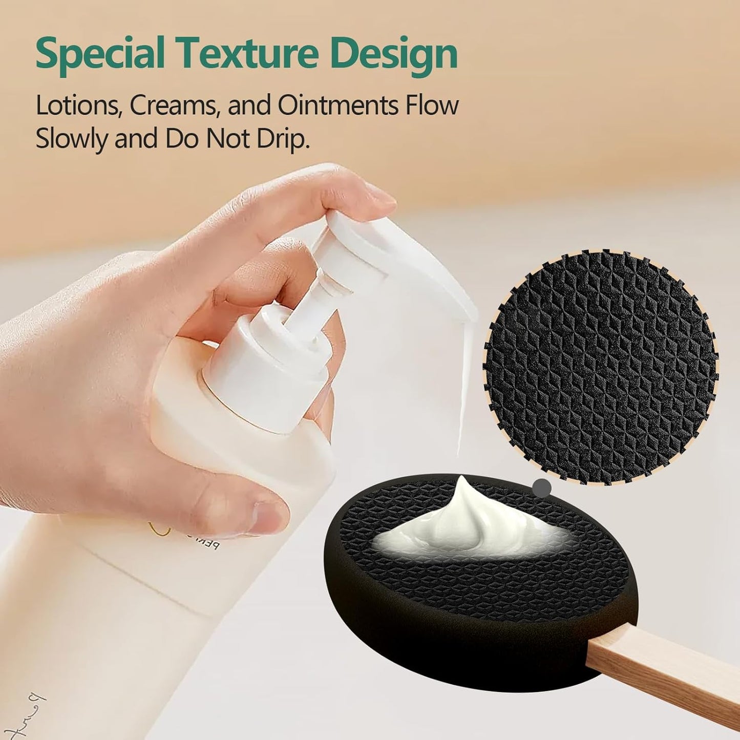 Back Lotion Applicator with 4 Replaceable Pads, Lotion Applicator for Back Self Elderly, Women, Cream Medicine Applicator with 17" Curved Handle Easy to Target Back and Feet, Black