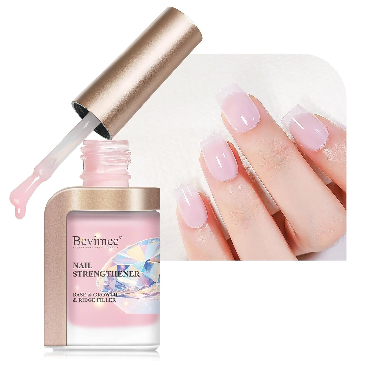 Nail Strengthener and Growth Natural Nails Hardener Pink Nail Repair Strengthening Polish Ridge Filler for Weak and Damaged Nails 12ML