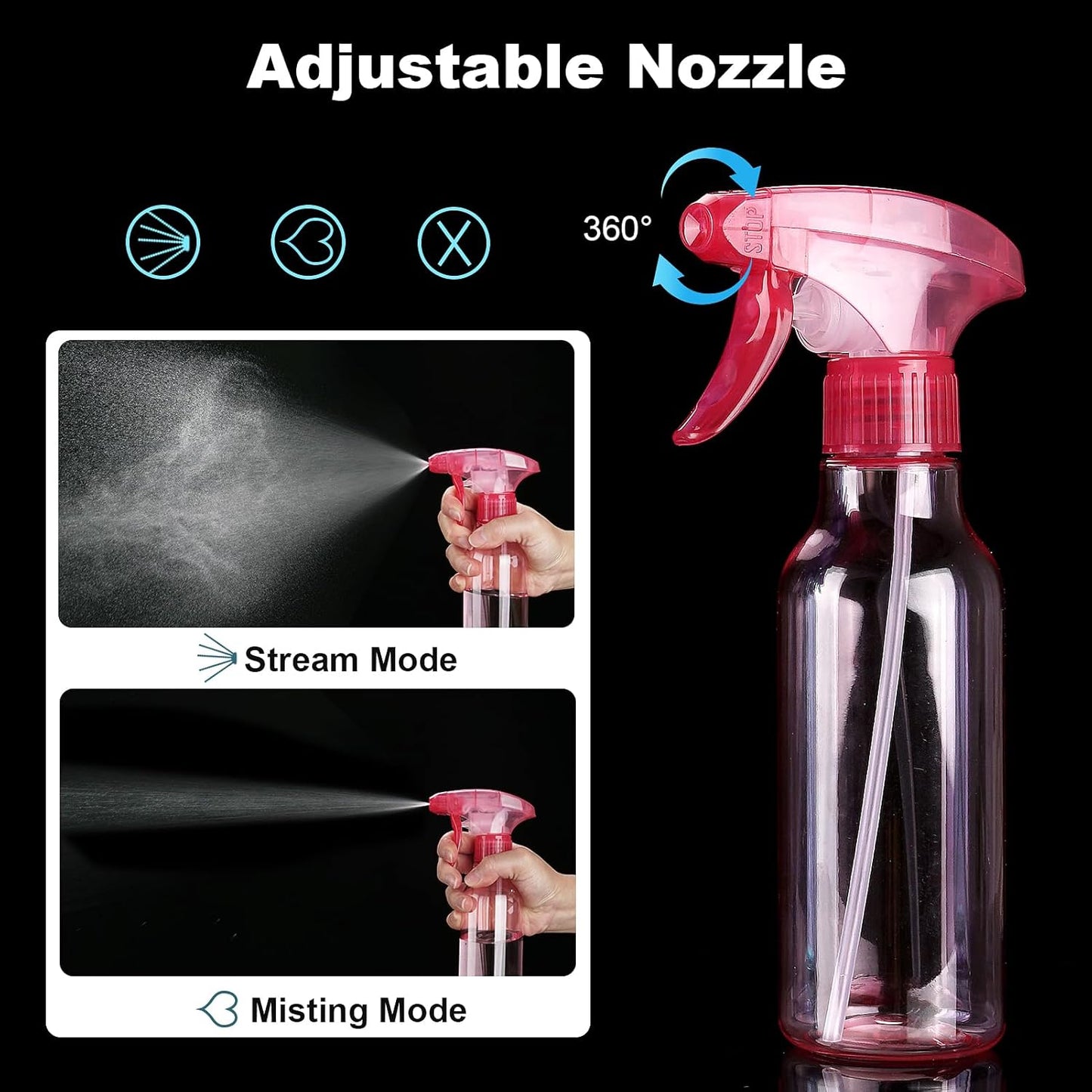 Cosywell 4 Pack Plastic Spray Bottles 8.8oz/260ml Empty Spray Bottle for Cleaning Mist/Stream Heavy Duty Water Spraying Bottle for Cooking Solutions Essential Oils Hair Care(Green Pink Purple White)