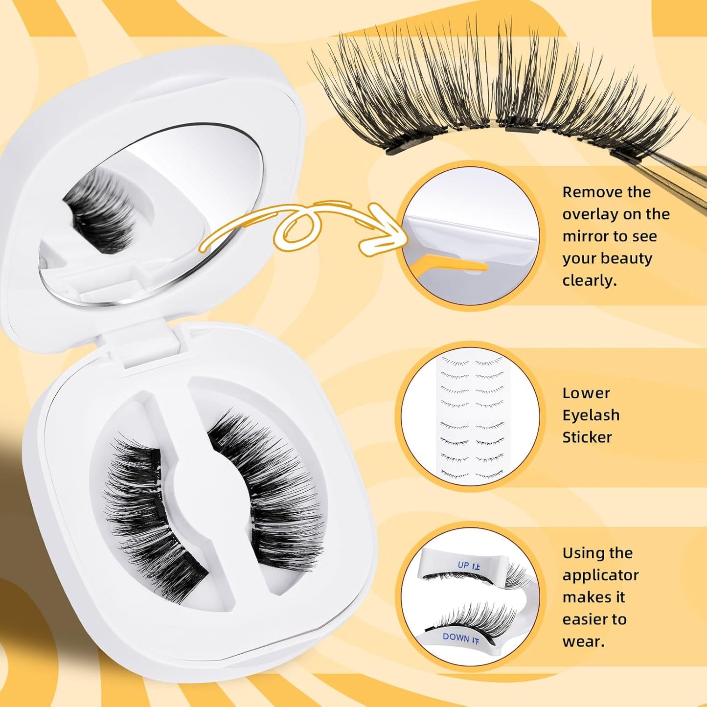 QUEWEL Magnetic Eyelashes, Reusable Magnetic Lashes With Applicator No Glue Needed Eyelashes without Eyeline Natural Look Lash Clusters (G-YC-E01)