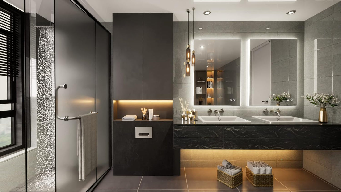 TETOTE 20 x 28 LED Backlit Bathroom Mirror with Light,3Color White/Warm/Natural,Anti-Fog Lighted Mirror,Dimmable,Vanity Mirror,Wall Mounted