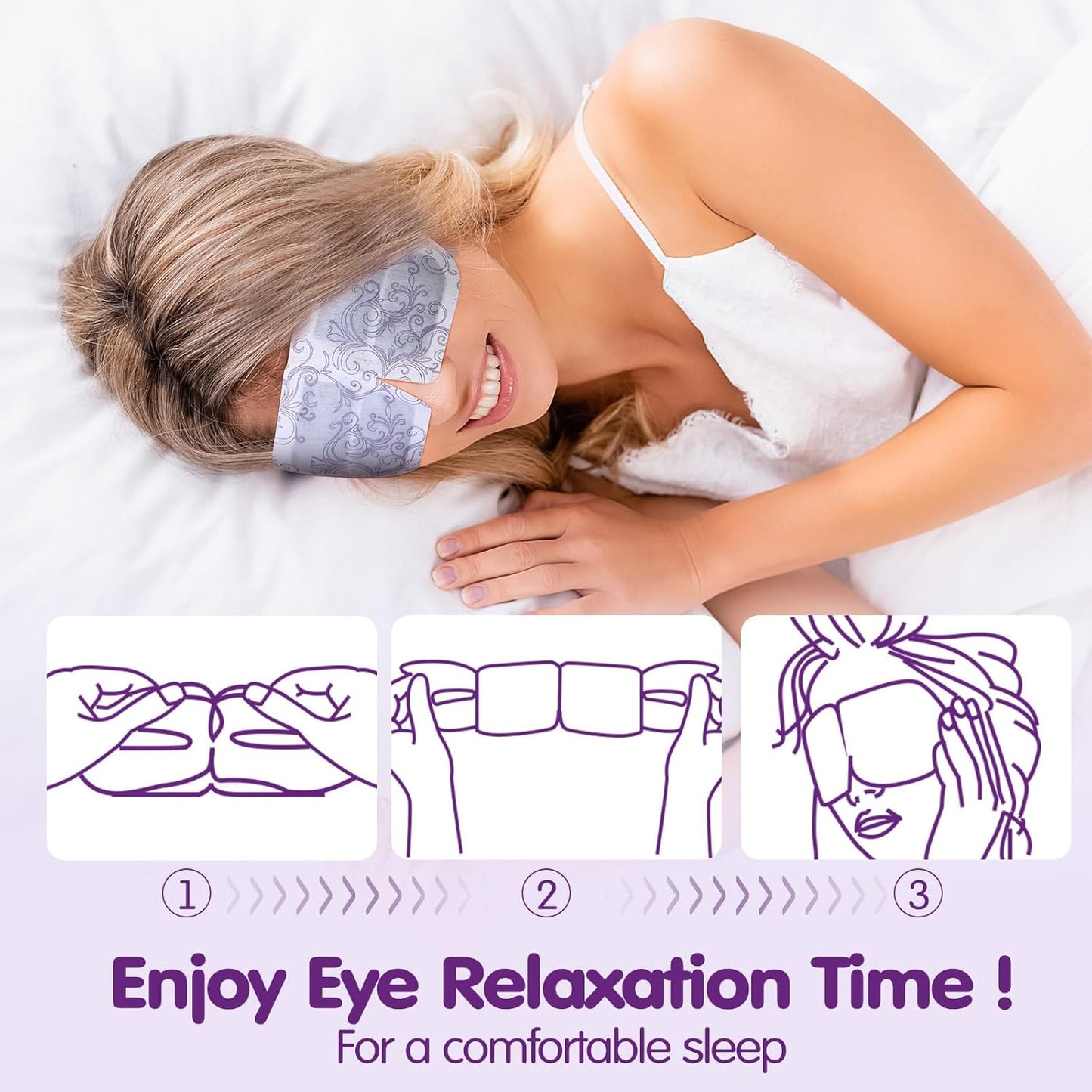60 Pcs Disposable Steam Eye Mask Bulk Heated Eye Masks for Dry Eyes Spa Warming Eye Mask Self Heating Eye Masks with Warm Moist Warm Compress for Eye Stress Dark Circle Relief Sleep Mask(Lavender)