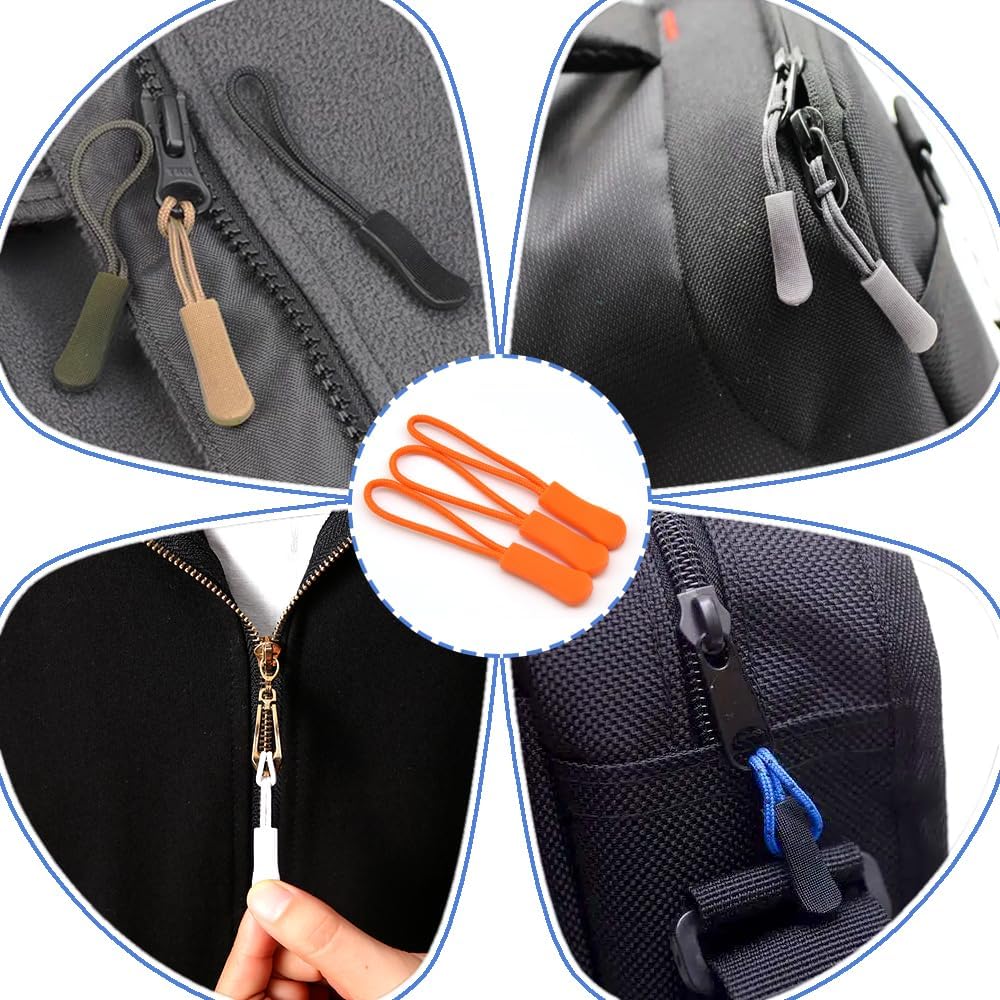 Ruidee 50 Pieces Zipper Pulls Zipper Tabs Zipper Pull Cord Extender Replacement Zipper Pulls for Backpacks, Jackets, Luggage, Purses, Handbags（Orange）