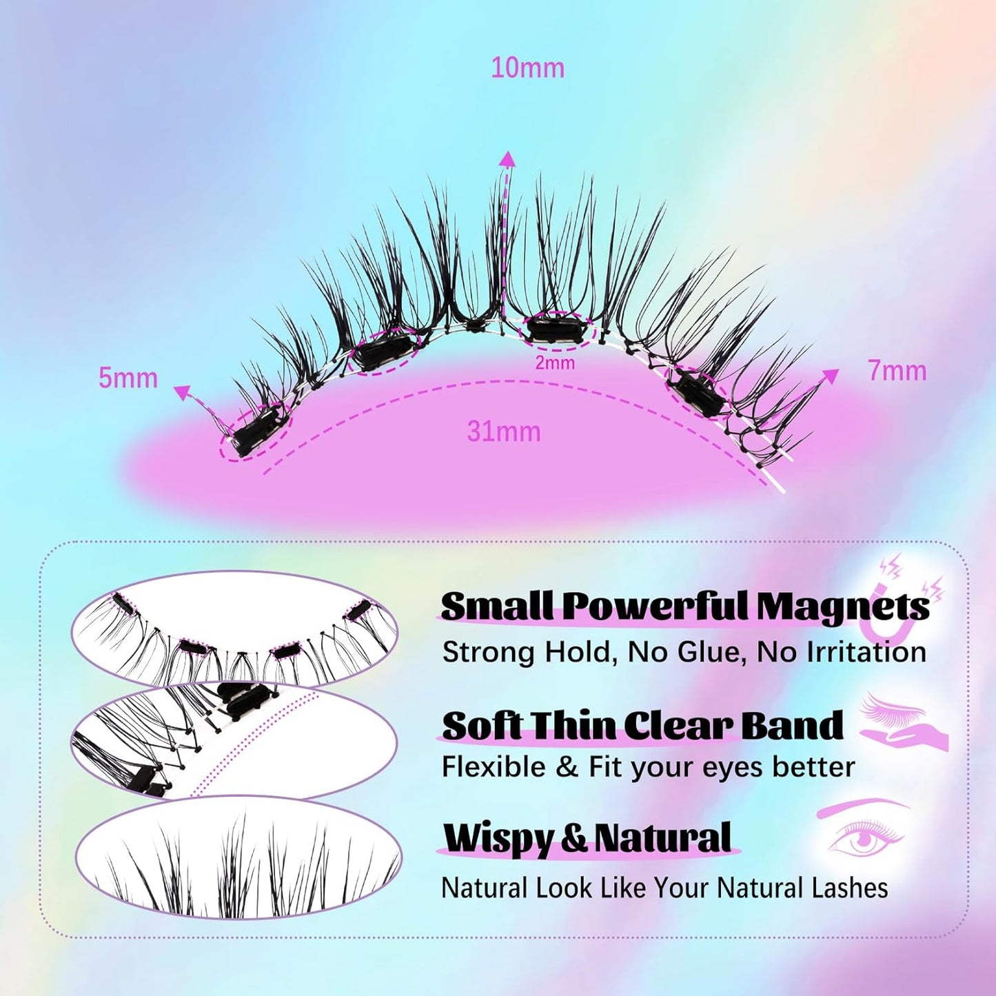 Losha Magnetic Eyelashes No Glue Needed Magnetic Lashes with Applicator 1 Pair Wispy Reusable False Eyelashes without Eyeliner (Delicate)