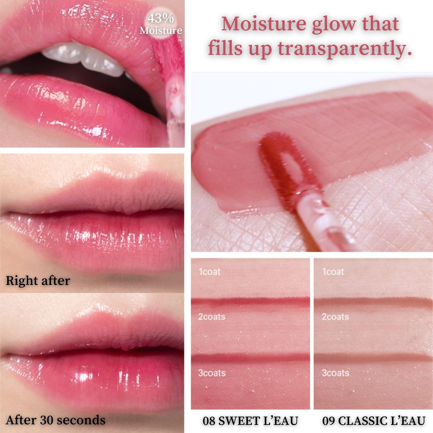 BBIA L’EAU Tint – Glossy & Glow Lip Stain, Watery Lip Tint, Non-Sticky, High Shine Finish, Long-lasting, Moisturizing, Lightweight, Natural, Daily Use, Vegan, Korean Lip Makeup (01 GARDENIA L'EAU)