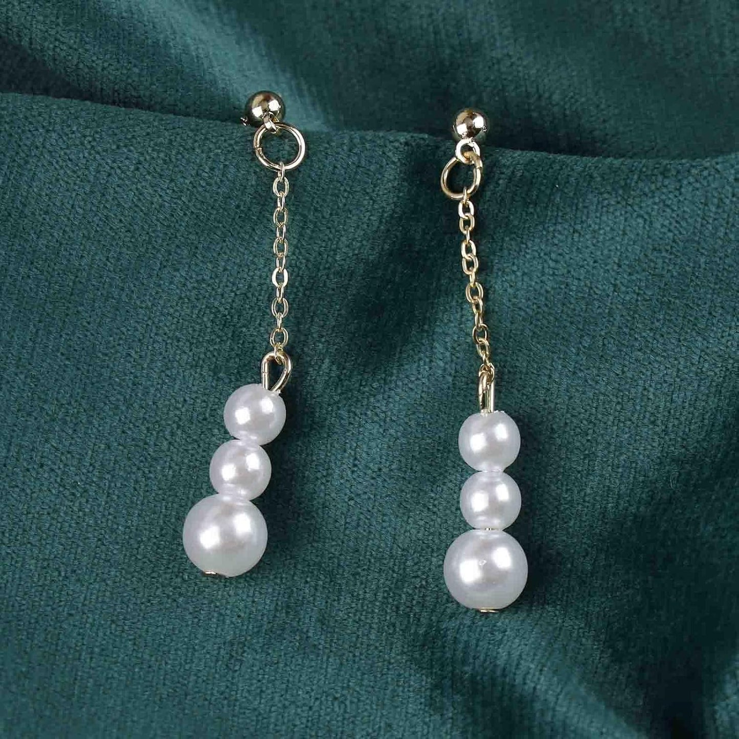 Vintage Pearl Drop Earrings Long Pearl Chain Earrings Gold Pearl Tassel Earrings Pearl Beaded Stud Earrings Jewelry for Women