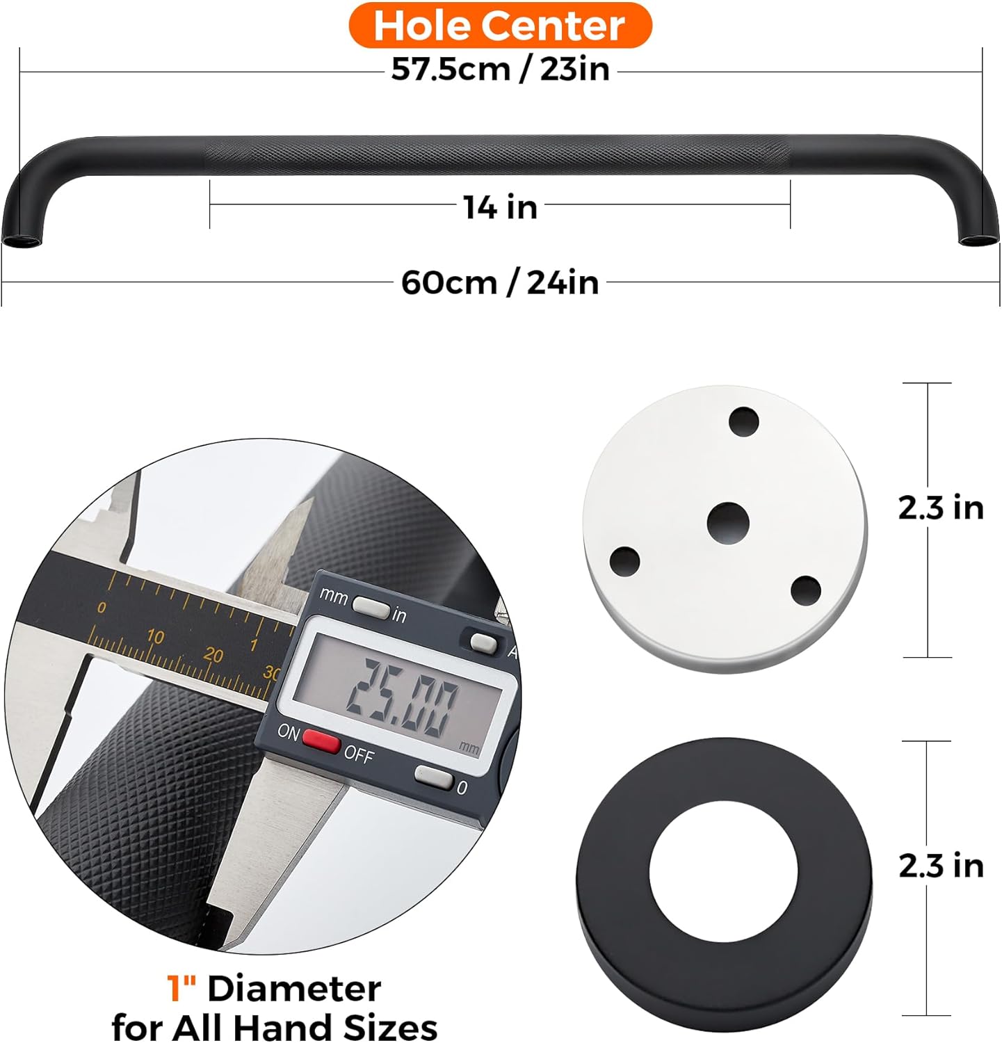 Grab Bars for Shower, 1 Pack 24-Inch Anti Slip Shower Handles for Elderly, Safety Shower Grab Bar, Stainless Steel Handicap Grab Bars for Bathroom (Black 1" Diameter)