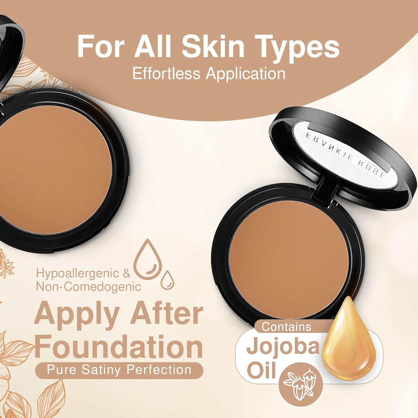 Frankie Rose Cosmetics Powder Foundation – Full Coverage Face Powder For Pores & Imperfections, Evens Out Skin Tone & Shine-Control | 58 Grams (Tan)