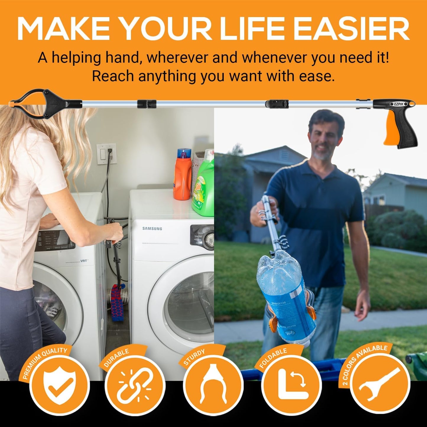 EZPIK Pro 40" Extended Grabber Reacher Tool for Elderly, Trash Hand Grabber Pickup Sticks for Seniors, Telescoping Extension Gripper Claw Pickup Tool, Hand Extension Magnetic Folding Tongs