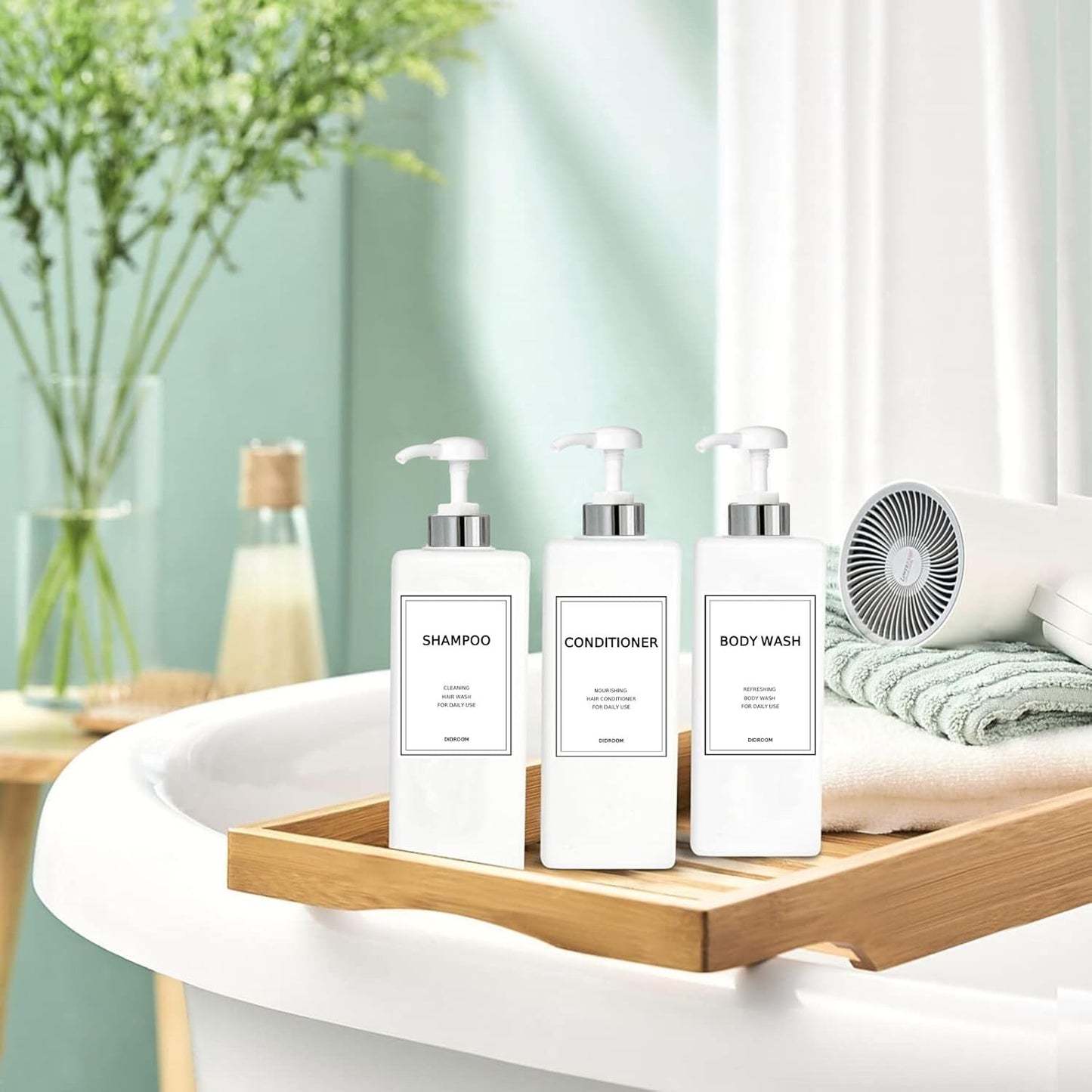 Modern Silver Shampoo and Conditioner Dispenser (21 oz, Pack of 3) Refillable Pump Bottle Set Empty Shower Plastic Bottles with Pump for Bathroom Body Wash Soap and Shower