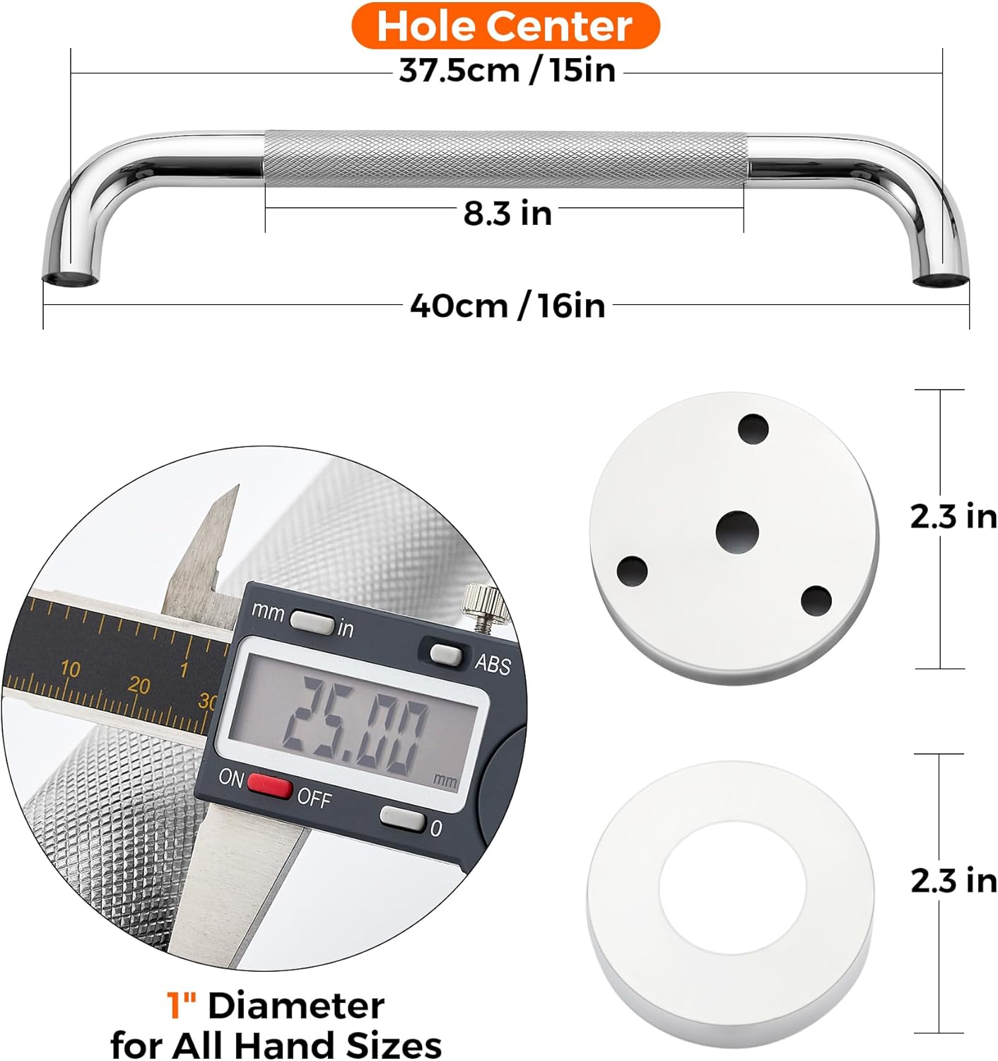 Grab Bars for Shower, 2 Pack 16-Inch Anti Slip Shower Handles for Elderly, Safety Shower Grab Bar, Stainless Steel Handicap Grab Bars for Bathroom (Polished Nickel 1" Diameter)