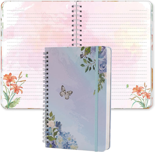 SIIXU Floral Spiral Notebook - A5 College Ruled Journal with 160 Colorful Pages for Poetry, Work Notes & Daily Writing, Blue, Hardcover