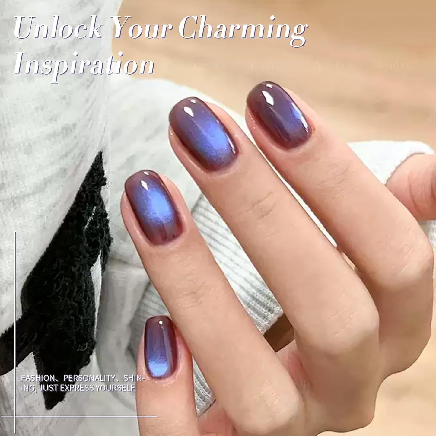 BORN PRETTY Cat Magnetic Eye Gel Nail Polish,Indigo Eggplant Glitter Cat Magnetic Gel Nail Polish Magnetic Nail Polish for Nail Art Manicure Salon DIY at Home 15ML