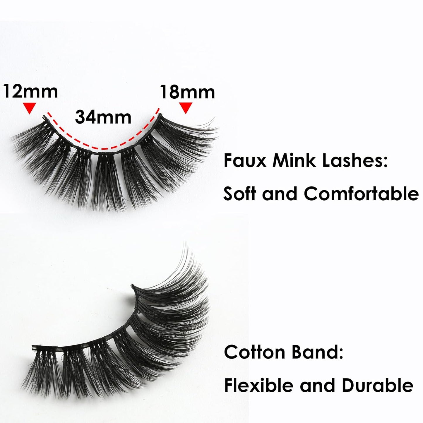 SUNWELL False Eyelashes 18mm Mink Lashes 8D Fluffy Faux Mink Lashes Dramatic Cat Eye Lashes Strips Soft Full Volume Fake Eyelashes 10 Pairs Pack