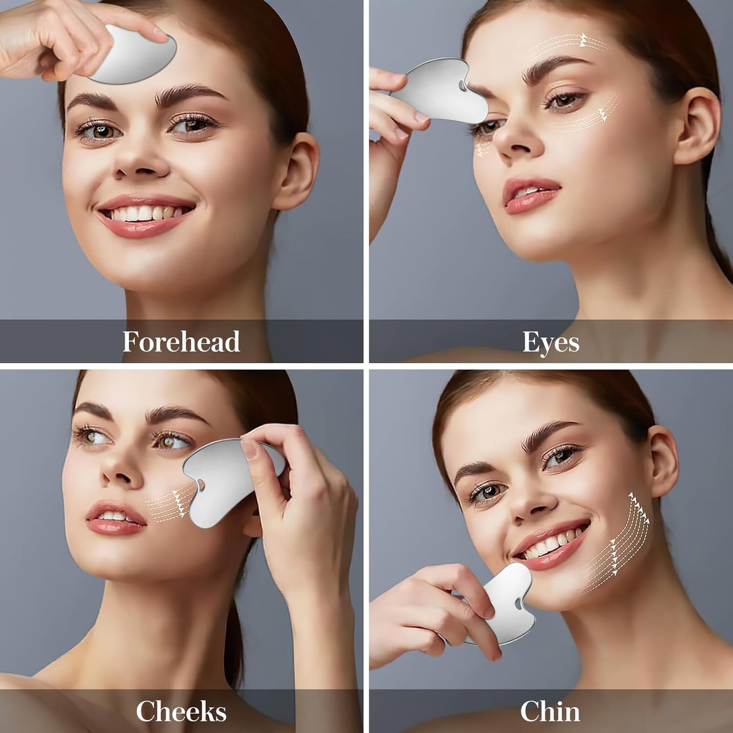 Gua Sha Facial Tools Guasha Tool Gua Sha Jade Stone for Face Skincare Facial Body Acupuncture Relieve Muscle Tensions Reduce Puffiness Festive Gifts (Matte Silver)