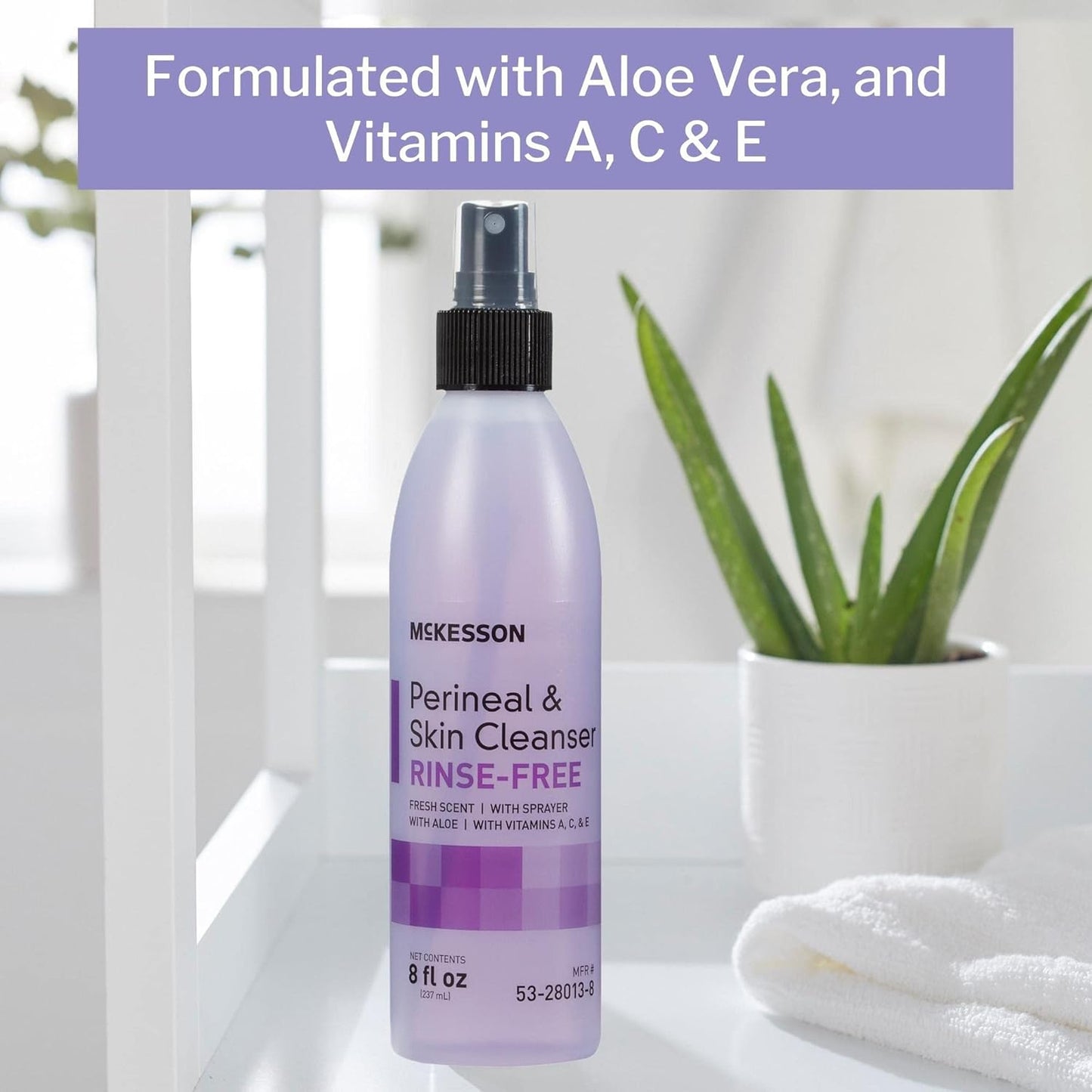 McKesson Perineal Skin Cleanser with Aloe, 8 oz [Pack of 5] Rinse-Free Body Wash for Incontinence or Ostomy Care, Fresh Scent