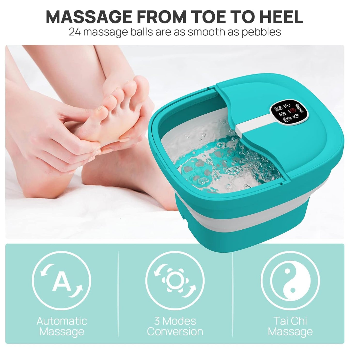 HOSPAN Collapsible Foot Spa Electric Rotary Massage, Foot Bath with Heat, Bubble, Remote, and 24 Motorized Shiatsu Massage Balls. Pedicure Foot Spa for Feet Stress Relief