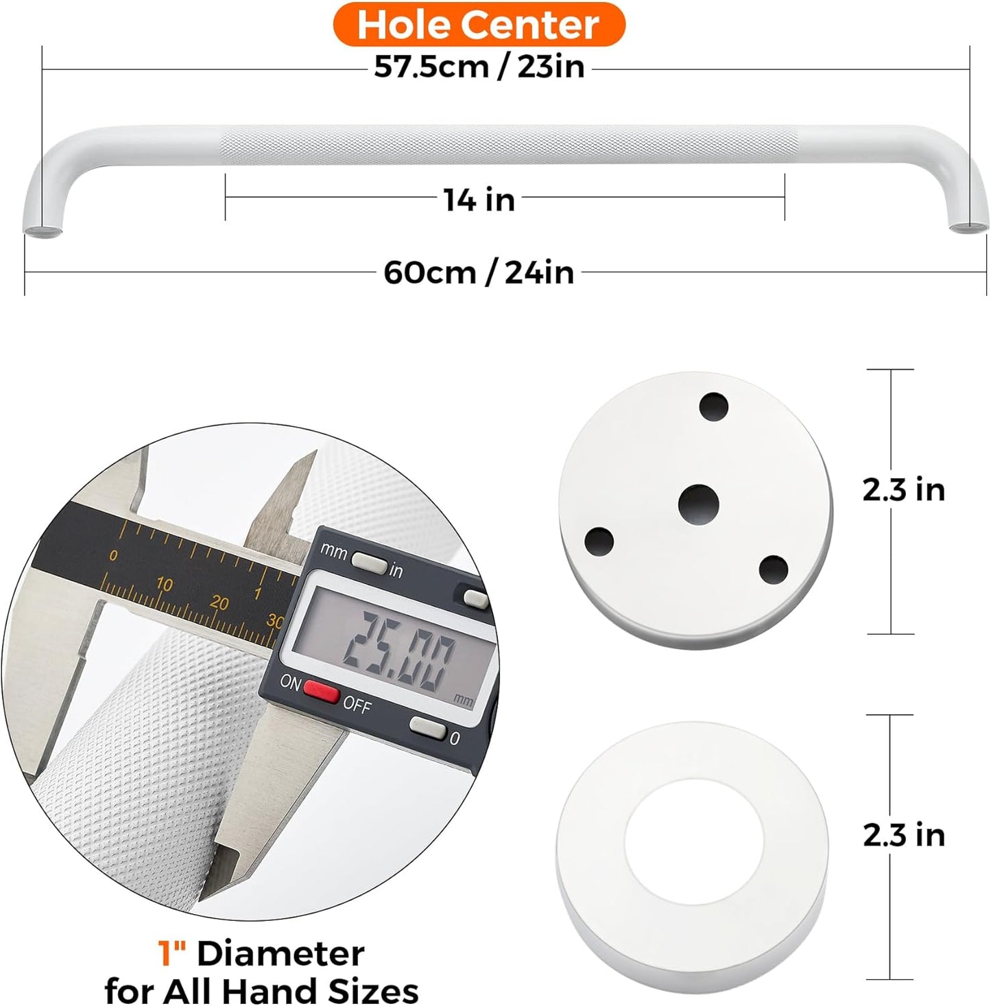 Grab Bars for Shower, 2 Pack 24-Inch Anti Slip Shower Handles for Elderly, Safety Shower Grab Bar, Stainless Steel Handicap Grab Bars for Bathroom (White 1" Diameter)