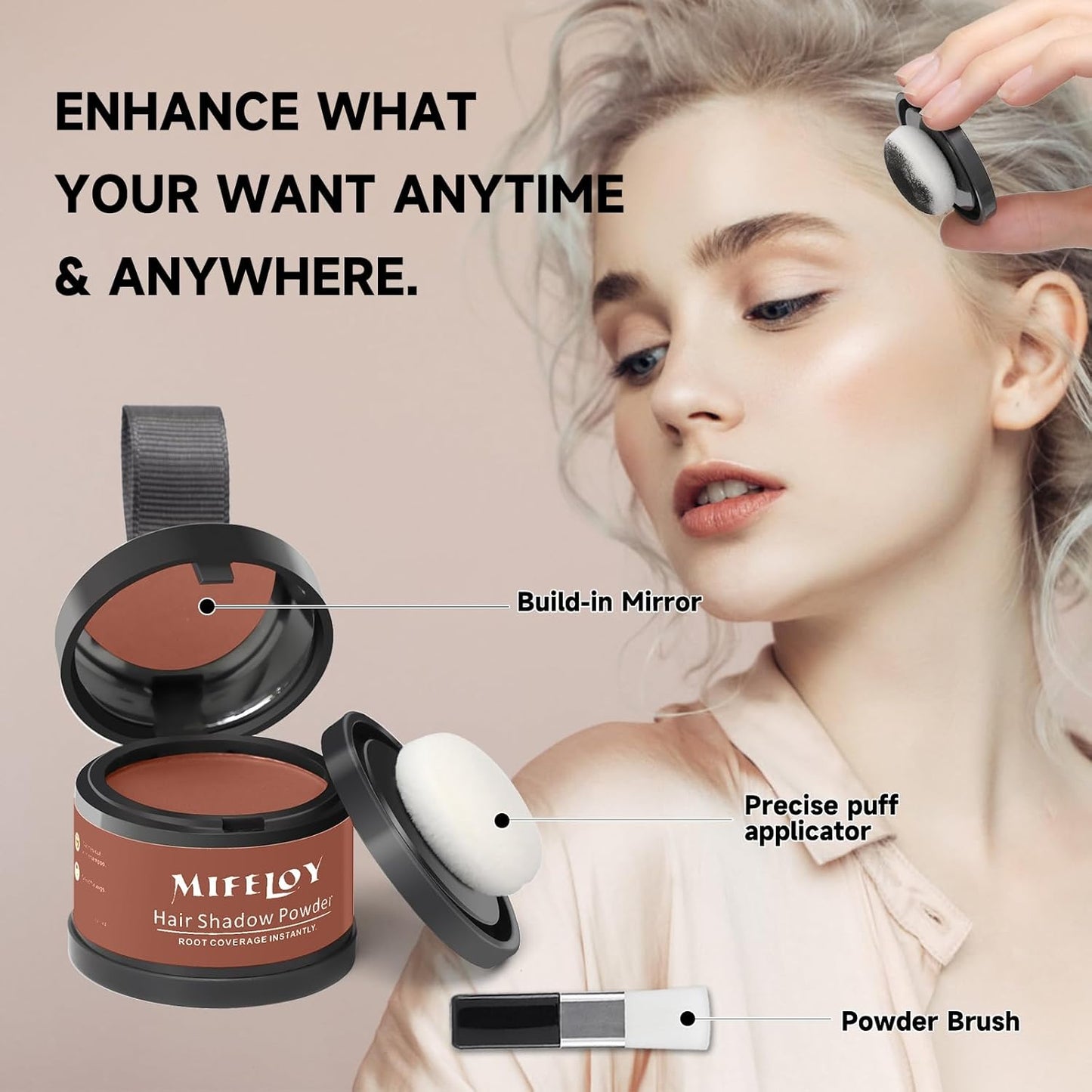 2 Pack Root Touch Up Shadow Powder, Gray Hair Cover Up, Women Color Root Coverage Powder for Thinning Grey Hairline, Men Instantly Concealer Hair Loss Beard Line Eyebrow, Auburn