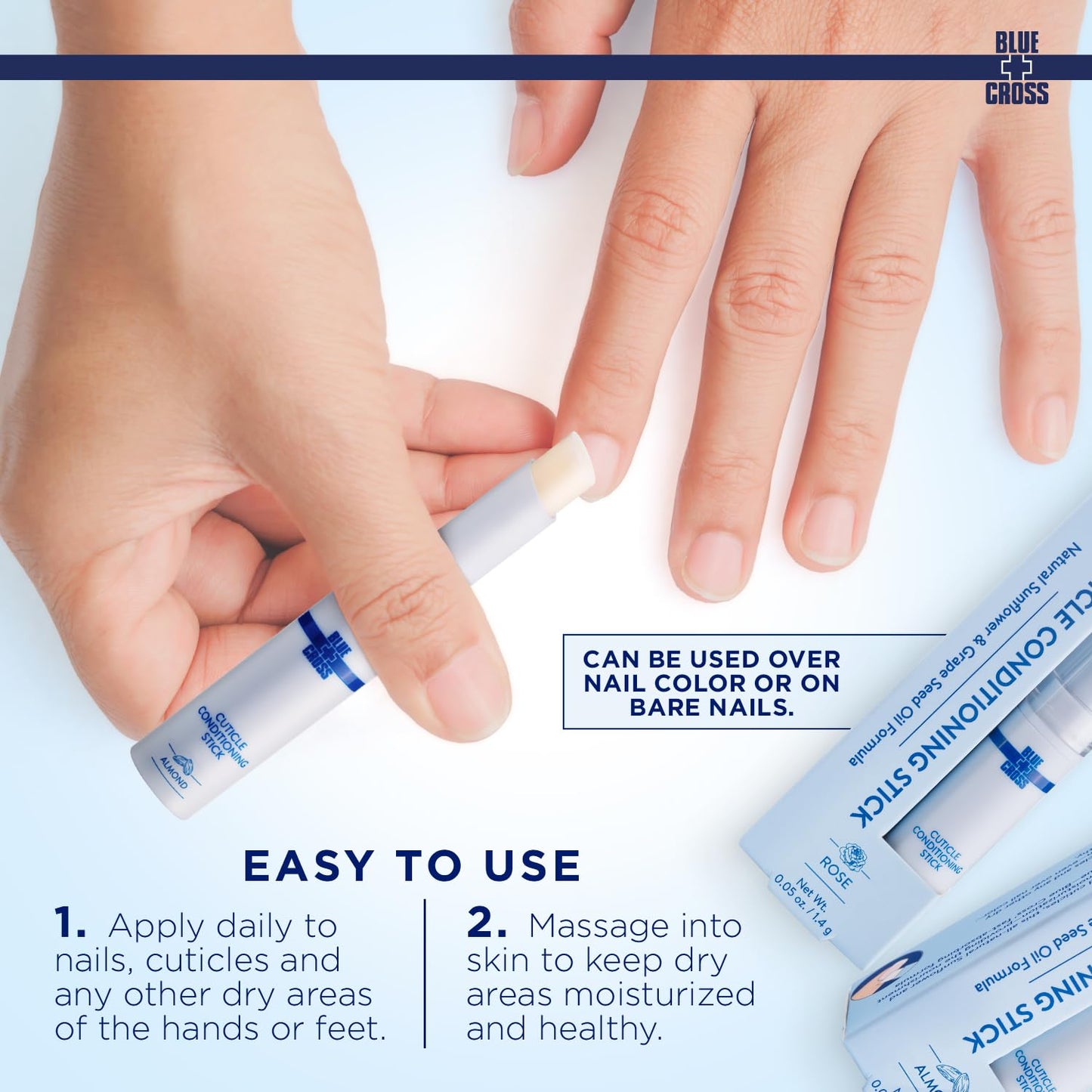 Blue Cross Cuticle Balm Conditioning Stick, Scented Cuticle Softener Oil Balm with Nourishing Sunflower & Grape Seed Oil, Professional Nail Care Supports Dry + Damaged Cuticles, 0.05oz, Almond