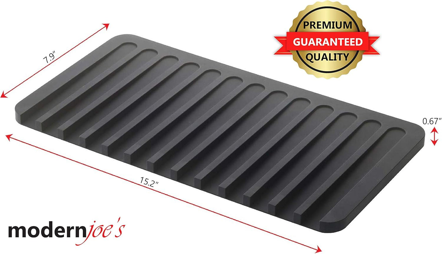 Self-Draining 2 in 1 Silicone Drying Mat and Trivet by Modern Joe's. Premium Space Saving Dish and Glassware Silicone Mat. Made from Food-grade, Dish Washer Safe and Heat Resistant (Gray)