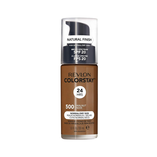 Revlon Liquid Foundation, ColorStay Face Makeup for Normal & Dry Skin, SPF 20, Longwear Medium-Full Coverage with Natural Finish, Oil Free, 500 Walnut, 1 Fl Oz