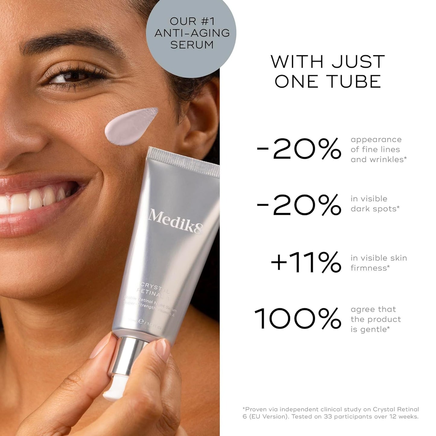 Medik8 Crystal Retinal 1 - Firming, Advanced Skin Retinaldehyde Face Serum - Night Serum with Hyaluronic Acid and Vitamin E - Gluten Free - 1 oz