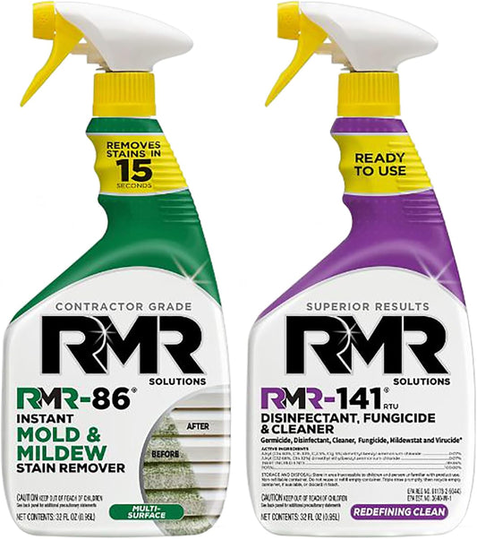 RMR Brands DIY Mold Remover Bundle - Complete Mold Killer & Stain Remover Bundle - Mold and Mildew Prevention Kit, Disinfectant Spray, Includes 2-32 Ounce Bottles