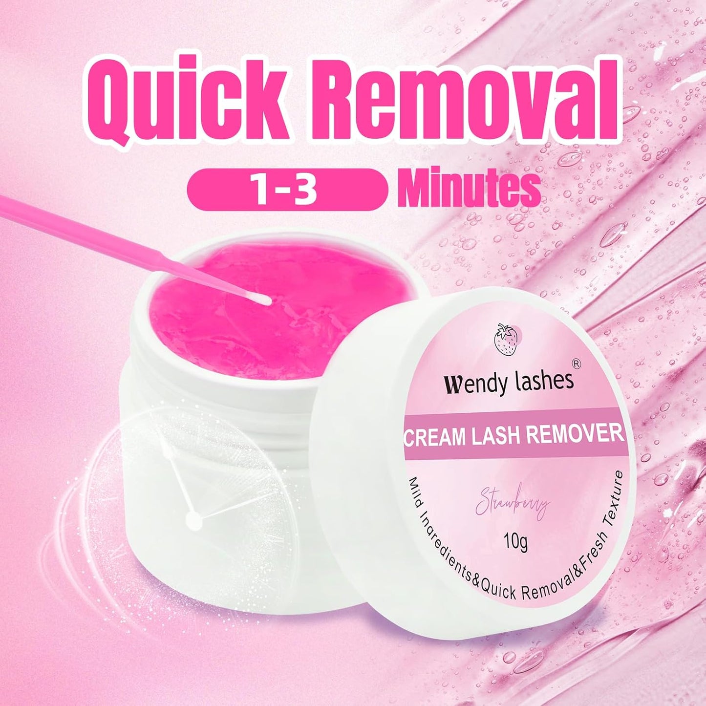 Wendy Lash Remover for Eyelash Extensions: Effectively Cluster Glue Remover Cream, Pink Strawberry