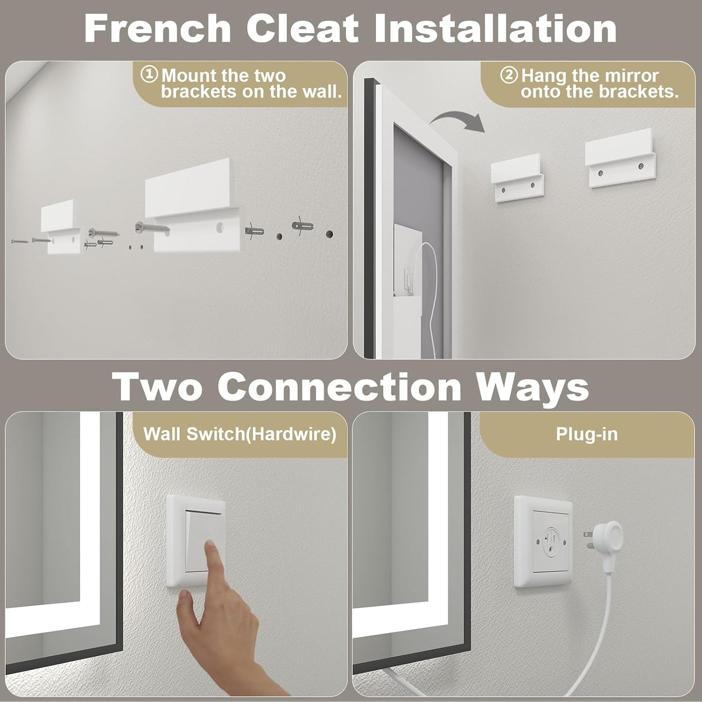 OKPAL 50x30 LED Bathroom Mirror with Black Frame, Lighted Bathroom Vanity Mirror, Front and Backlit, Dimmable, Anti-Fog, 3 Colors, Shatterproof, ETL Listed, Horizontal/Vertical