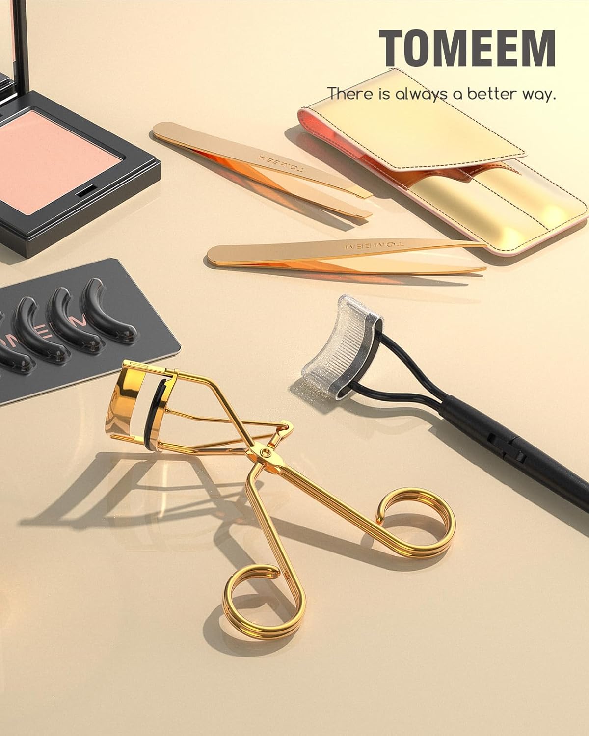 Eyelash Curler with Comb, Professional Volumizing Lash Lift Kit Lash Curler with Refill Pads for Home & Travel Uses, Gold